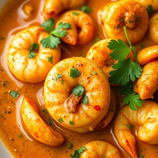 Close-up of a plate of Cape Malay Seafood Curry, showcasing its creamy texture and vibrant spices, garnished with fresh coriander.