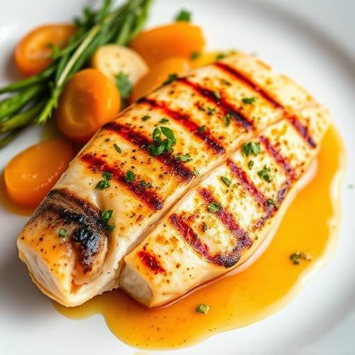 Grilled Snoek with Apricot Glaze, showcasing the golden-brown fish with a glistening apricot glaze, garnished with fresh herbs.